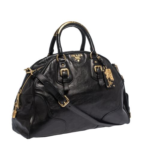 PRADA Glace Calf Large Dome Satchel Black 